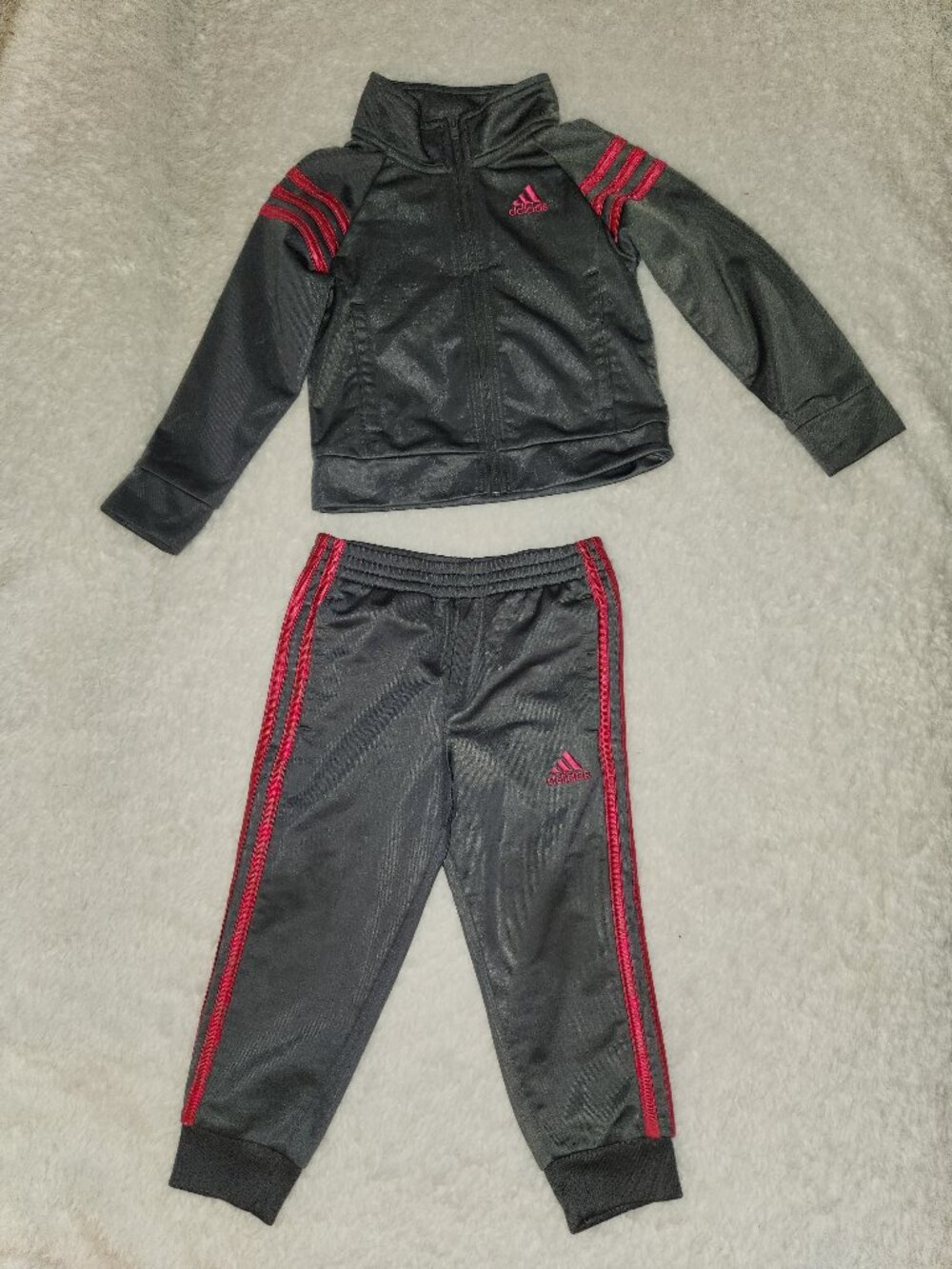 Adidas Toddler Girls 2T Black Pink 2 Piece Track Suit Jacket Pants Set EUC